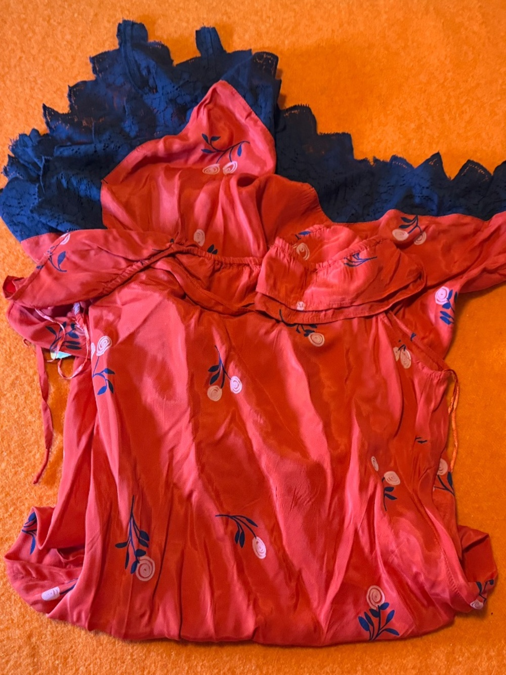 Free People boho red and flowers Flock Together ruffled lace midi dress NWT - Picture 16 of 16
